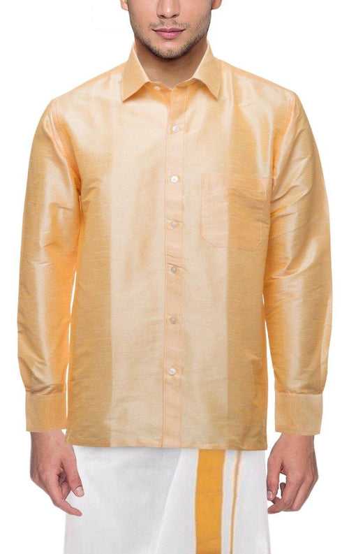 Traditional Raw Silk Shirt for men - full sleeve (Sandal) - 90006A