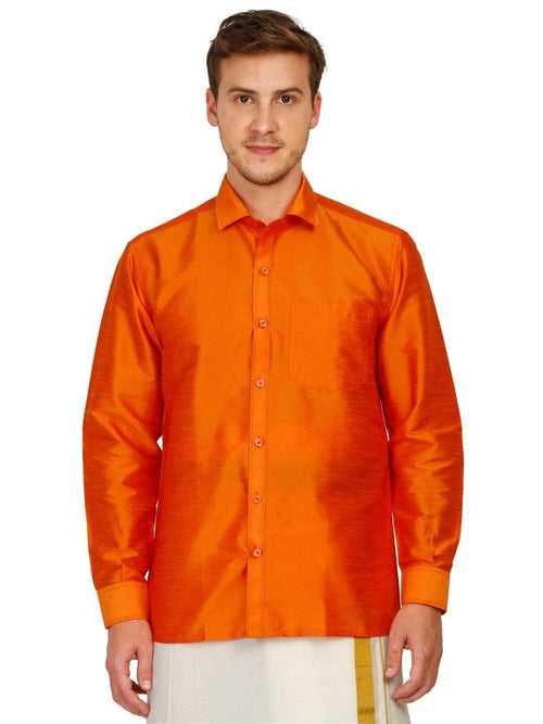 Traditional Raw Silk Shirt for men - full sleeve (Fanta) - 90009A