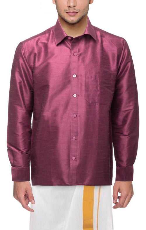 Traditional Raw Silk Shirt for men - full sleeve (Maroon) - 90007A