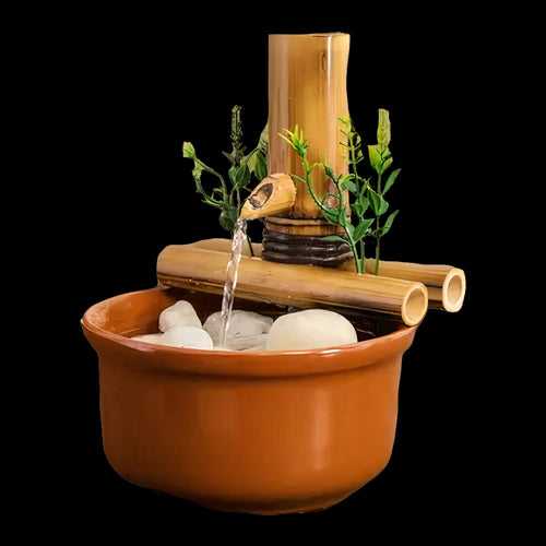 Bamboo Water Fountain for Patio, Indoor/Outdoor, Flat Base-1 Piece