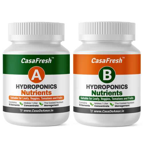 Casa De Amor Hydroponic A&B Nutrients - For Leafy, Veggies, Tomatoes & Fruits, 15 Elements, 200L Solution, Balanced Plant Nutrition