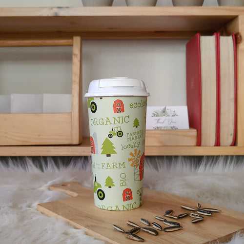 Designer Cups by Chirpy Cups with coffee & sipper lids - Organic Farm