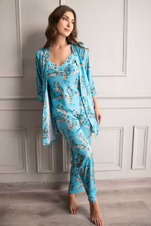 Floral Satin Night suit with Robe