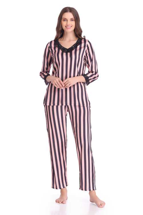 Night suit in Stripe Satin