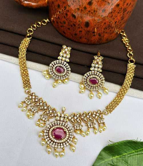 Premium Party Wear Sayara Collection CZ Necklace Set 23420N