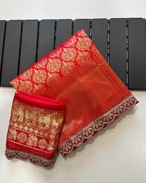 Soft LICHI SILK FABRIC LACE EMBROIDERY WORK ALL OVER Saree 22684N