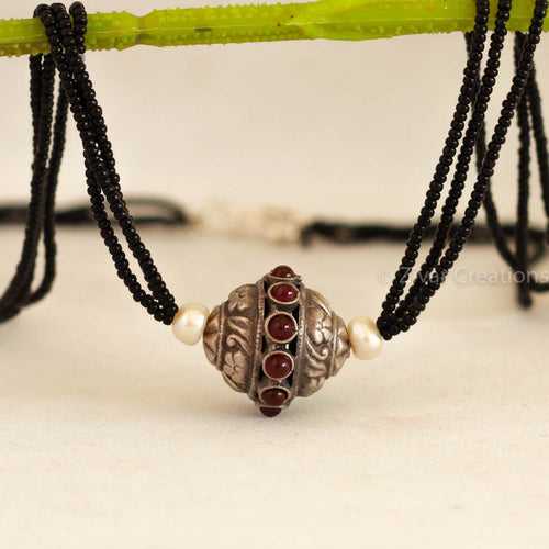 Pure silver Garnet Studded Mangalsutra