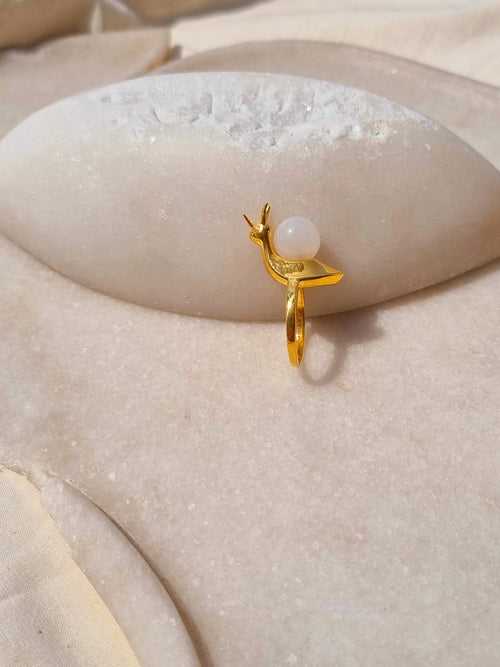 snail - White Moonstone Ring