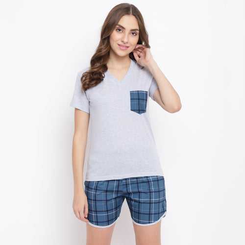 La intimo cute checks boxer shorts & grey T-shirt set