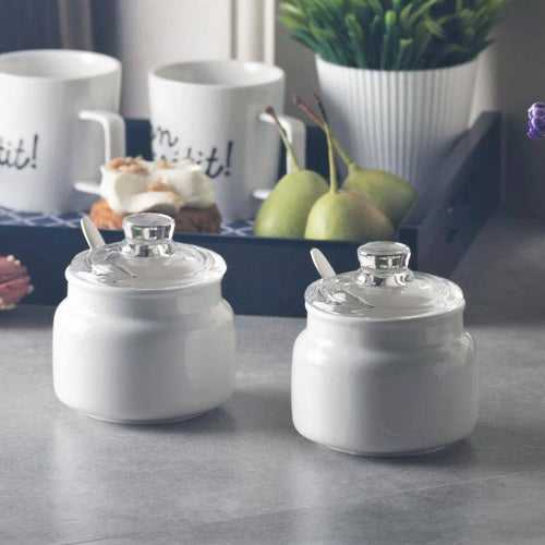 Porcelain Seasoning Jars with Glass Lid, Set of 2