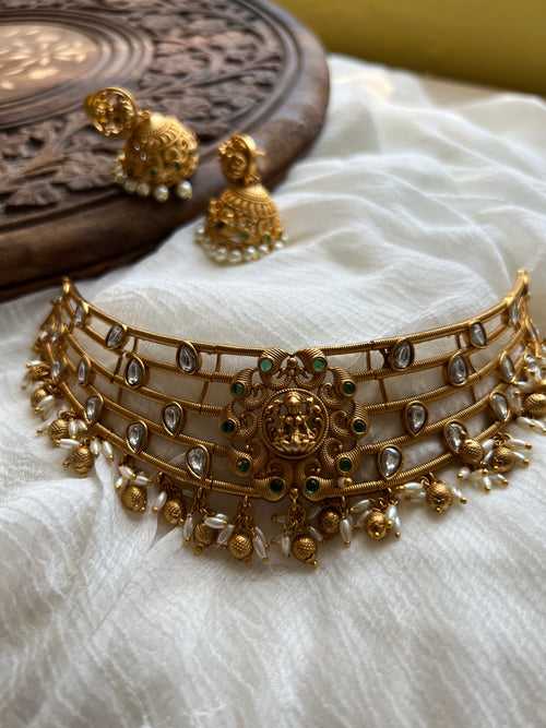 Lakshmi kemp stiff choker with jhumkas