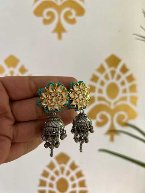 Kundan turquoise chakra jhumkas