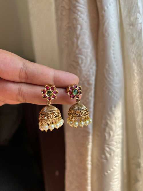 Tiny kemp flower jhumkas