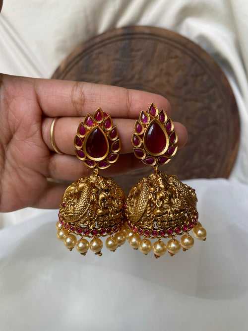 Big kemp oval Lakshmi jhumkas