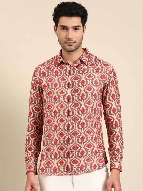 Peach Printed Muslin Shirt - MM0875