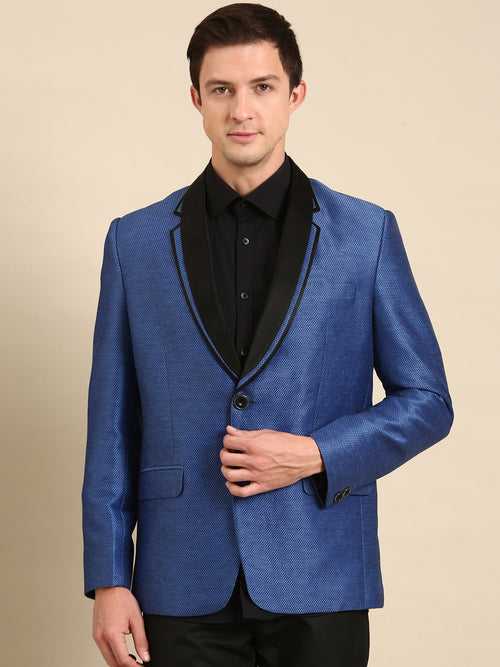 Blue/Black Silk Linen  Blazer - MMJ0154