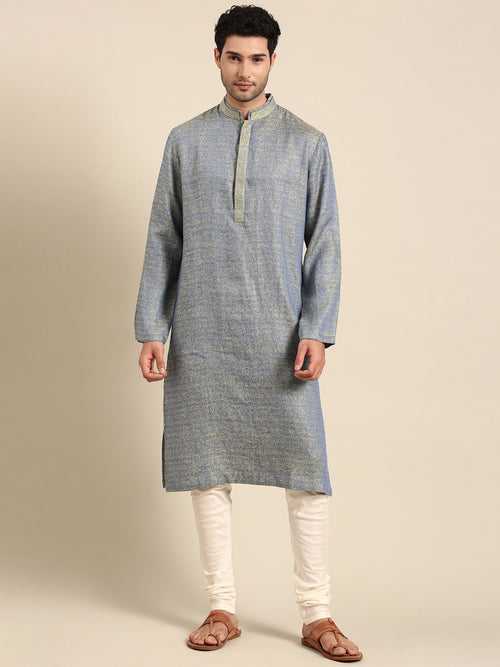 Blue Green Linen Kurta Set - MMK0546