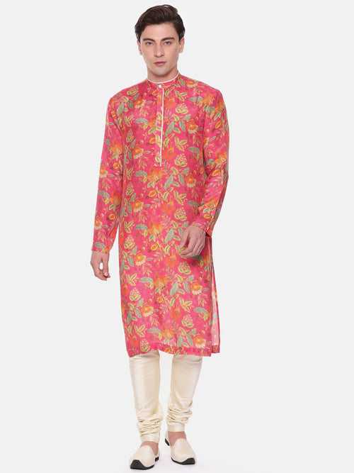 Pink Floral Muslin Kurta Set - MMK0575