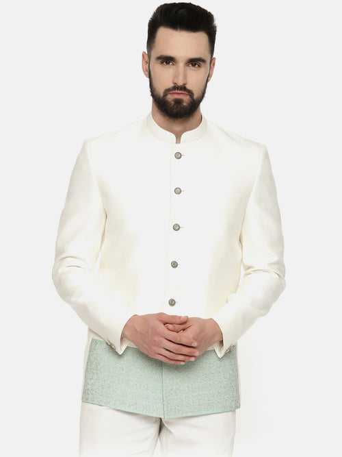 Ivory Green Embroidered Jacket - MMJ0148