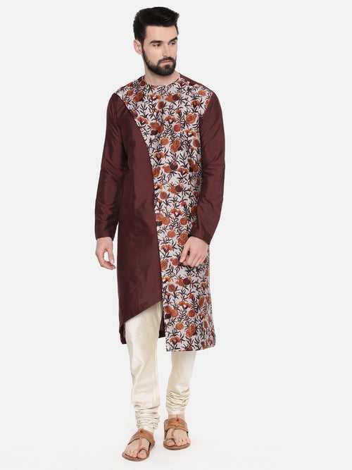 Brown Printed Silk Kurta Set - MMK0512