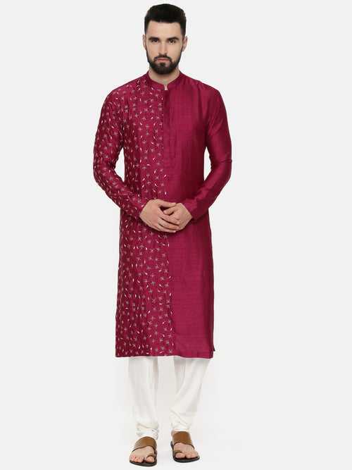 Wine Hand Emboidered Kurta - MMK0537