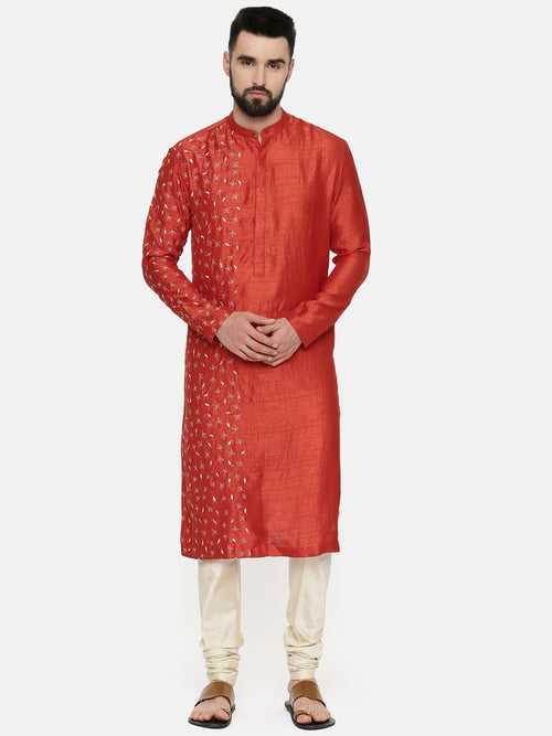 Rust Orange Hand Emboidered Kurta - MMK0539