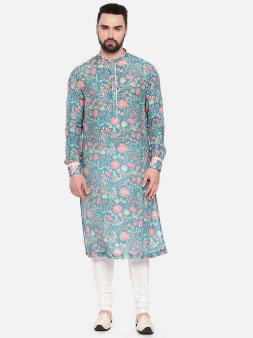 Blue Printed Muslin Kurta Set - MMK0562