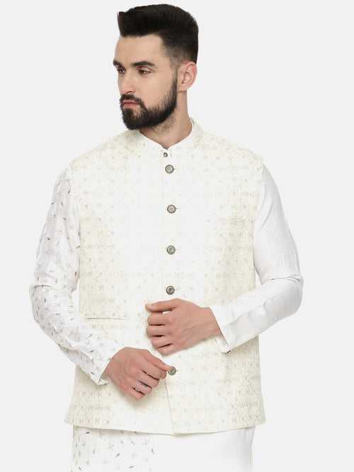 Ivory Chanderi Embroidered Jacket - MMWC0212