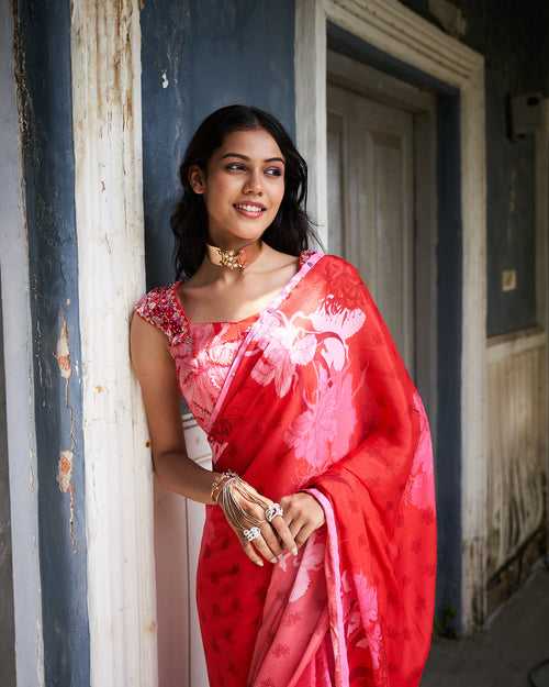 Cecelia saree red - Crimson