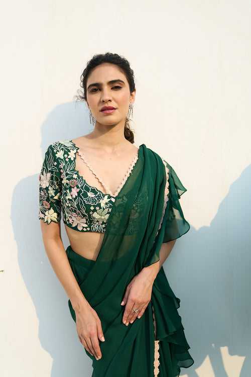 Louise draped saree - Basil Green