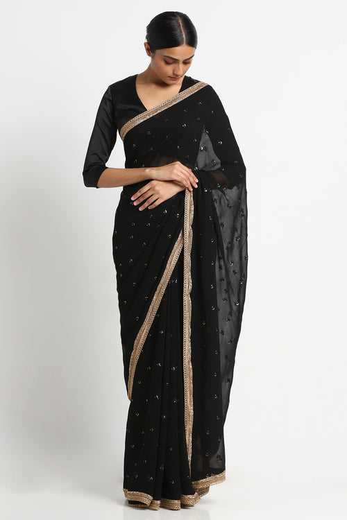 Black Georgette Sequins Saree