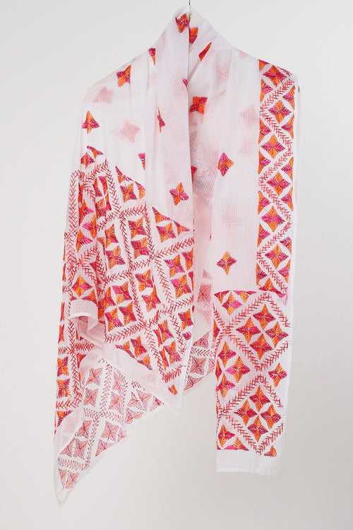 Orange and Pink Kota Cotton Phulkari Urmi Dupatta