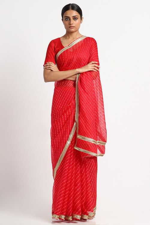 Red Kota Silk Leheriya Barkha Saree