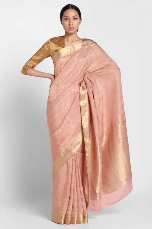 Rose Pink Crepe Banarasi Chandrima Saree