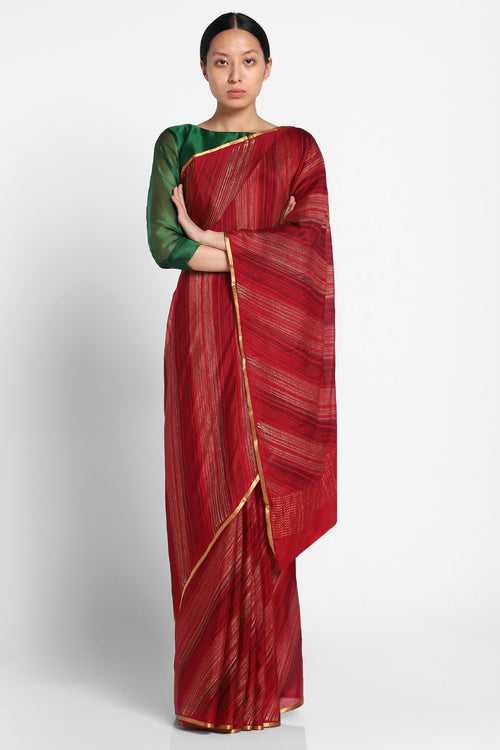 Maroon Hand Painted Crepe Saree