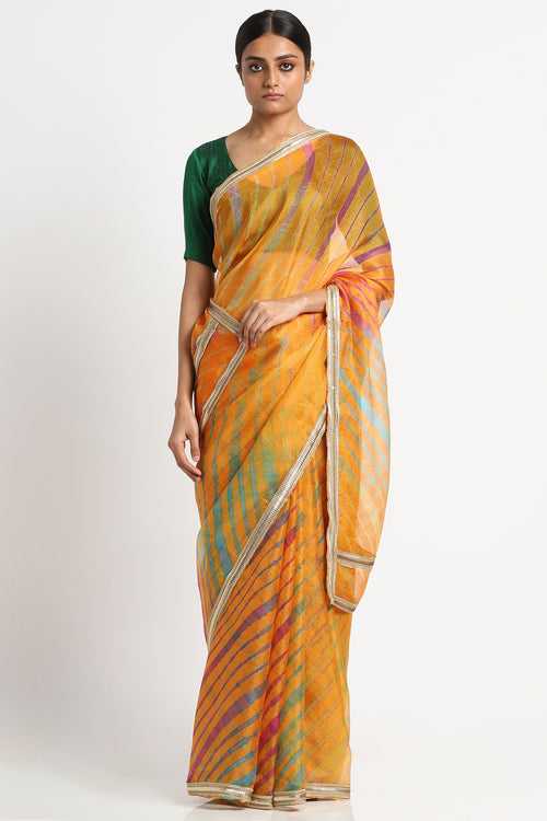 Burnt Orange Kota silk Leheriya Barkha Saree