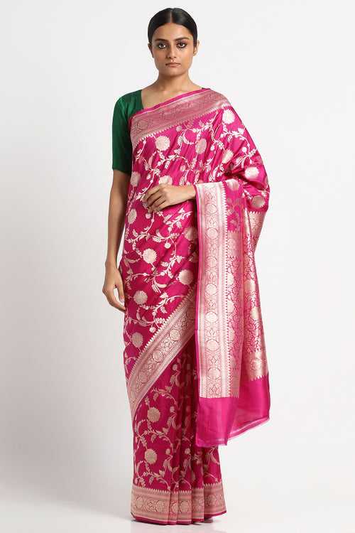 Deep Pink Silk Banarasi Saree