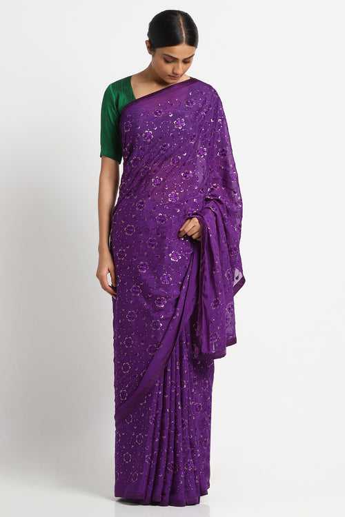 Purple Chiffon Embellished Saree