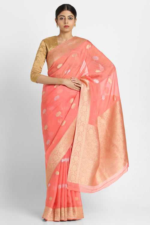 Peach Kusum Georgette Banarasi Saree