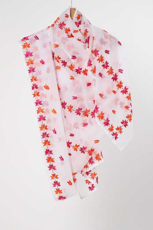 Pink and Orange Kota Cotton Bel Phulkari Dupatta