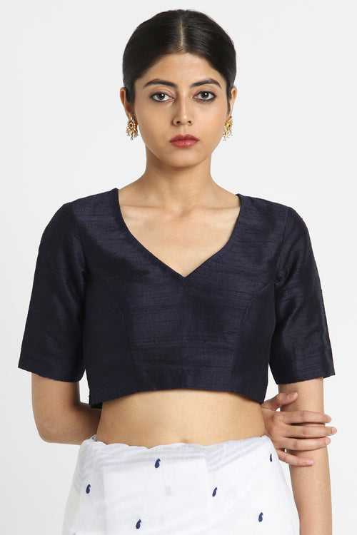 Deep Blue Raw Silk Samode Blouse