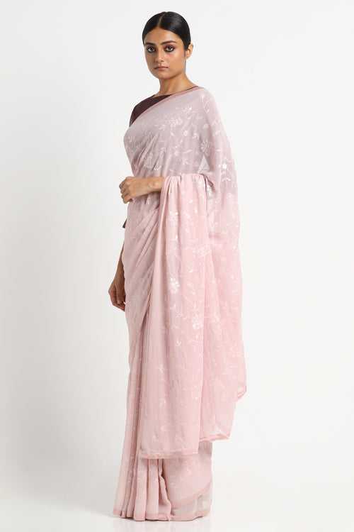 Dusty Pink Georgette Sequins Saree