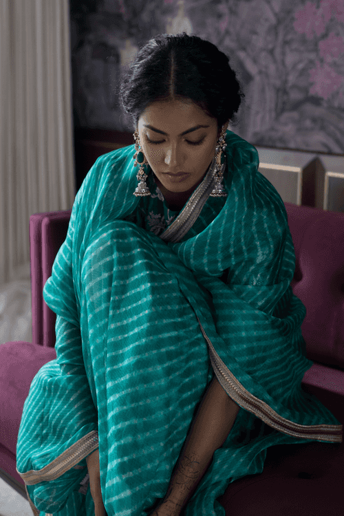 Green Kota Silk Leheriya Barkha Saree