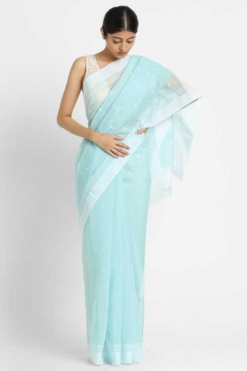 Powder Blue and White Phool Buti Saree