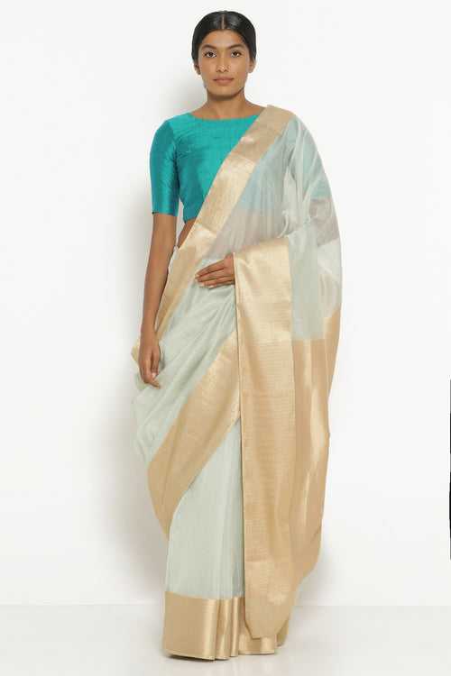 Mist Green Silk-Cotton Chanderi Rich Saree