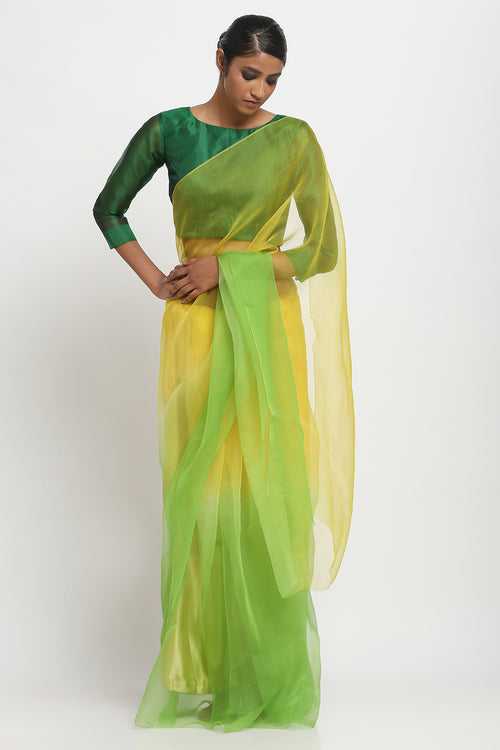 Yellow and Green Ombré Organza Saree