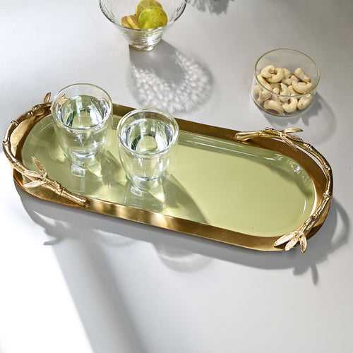 Long Oval Tray Gold & Green