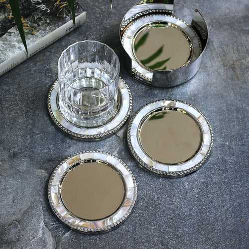 Mother of Pearl & Brass Coasters - Set of 4