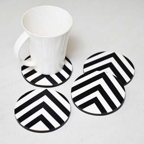 Black & White Striped Coasters - Set of 4