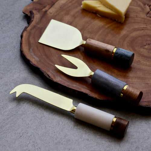 Brass & Wood Cheese Knives - Set of 3